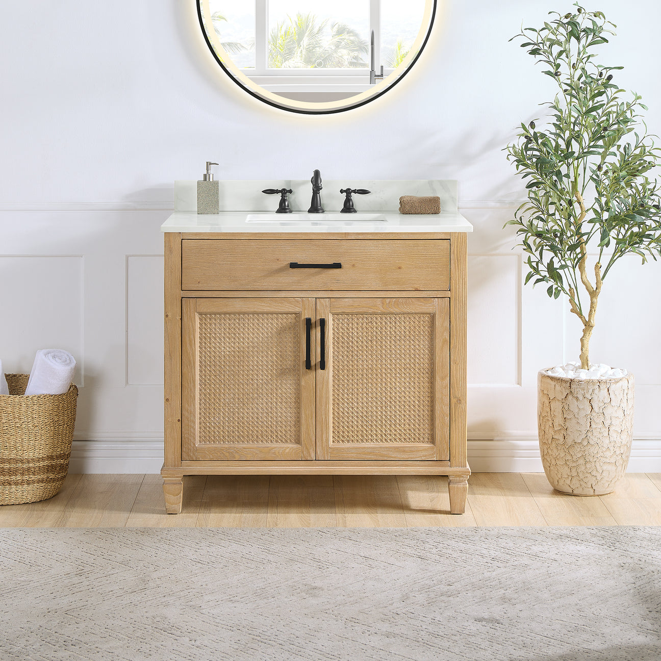 Solana Bathroom Cabinet Vanity Base in Weathered Fir without Top and Sink, no Mirror -36 inch
