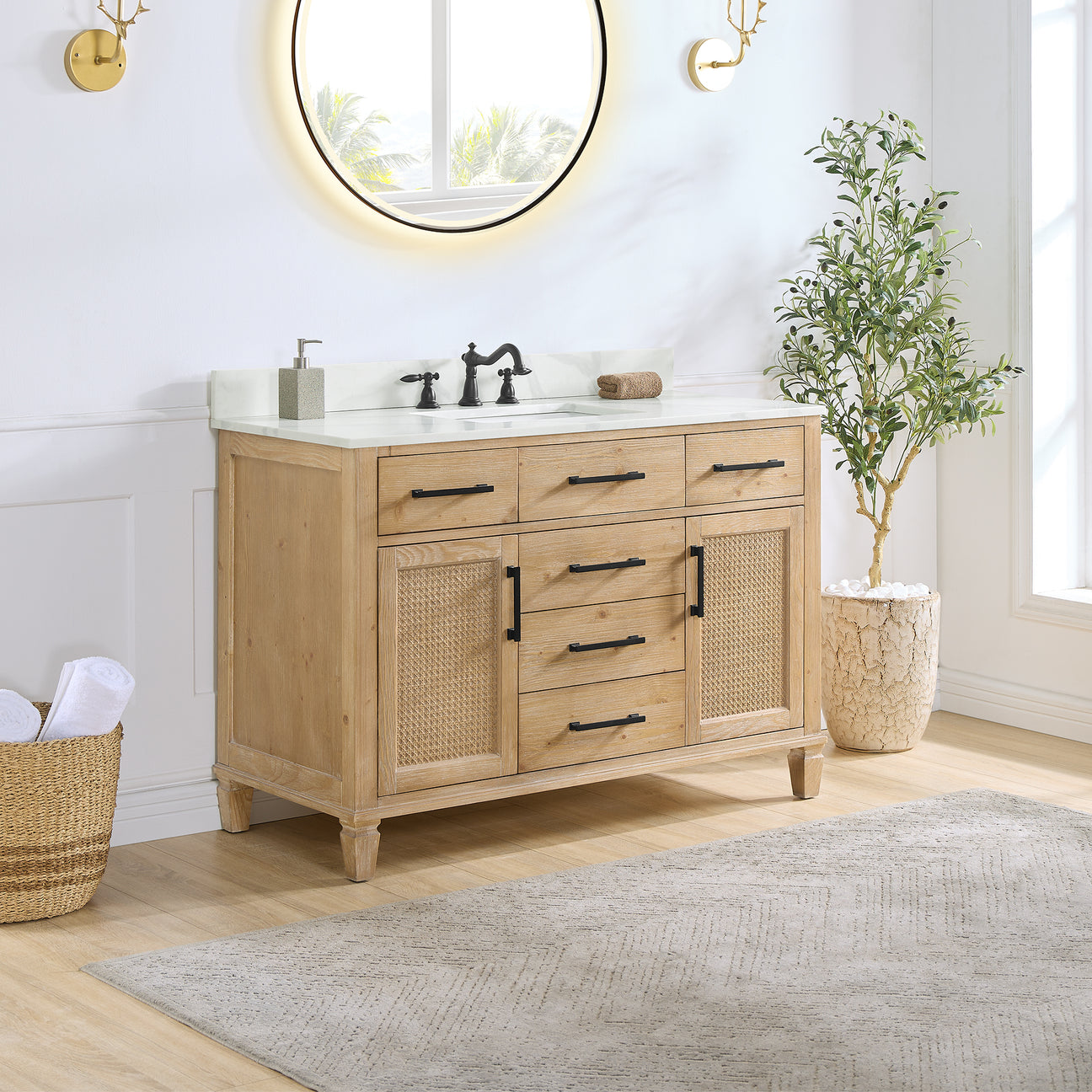 Solana Bathroom Cabinet Vanity Base in Weathered Fir without Top and Sink, no Mirror -48 inch