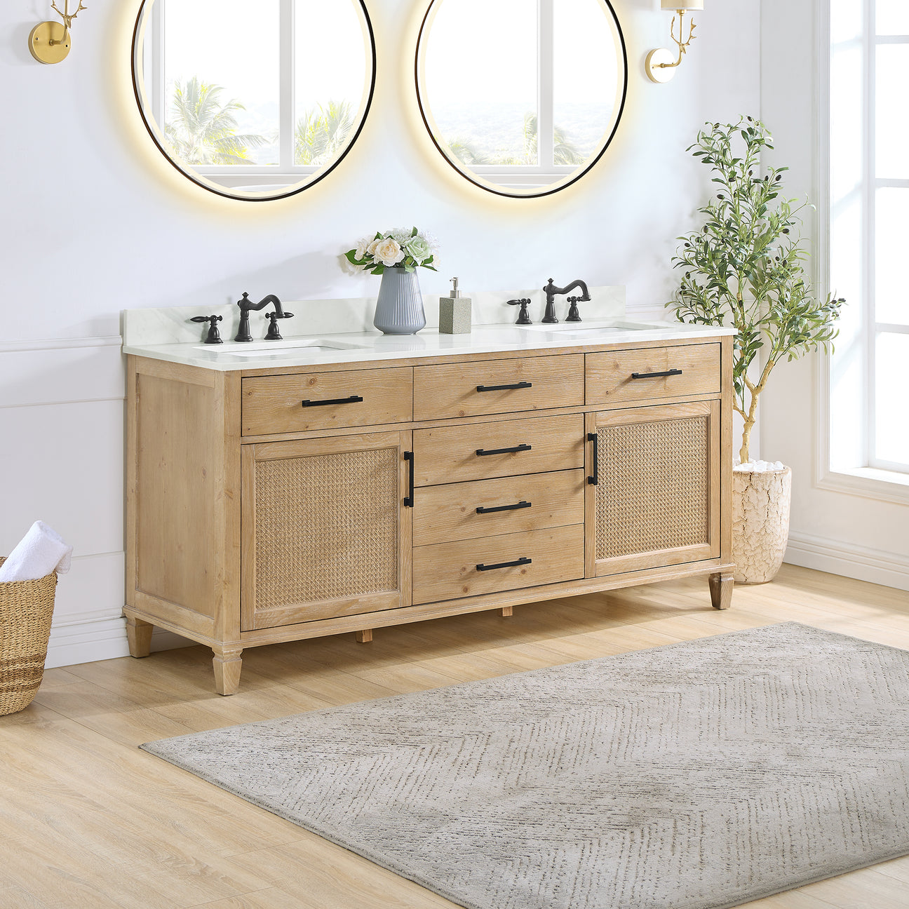 Solana Bathroom Cabinet Vanity Base in Weathered Fir without Top and Sink, no Mirror -72 inch