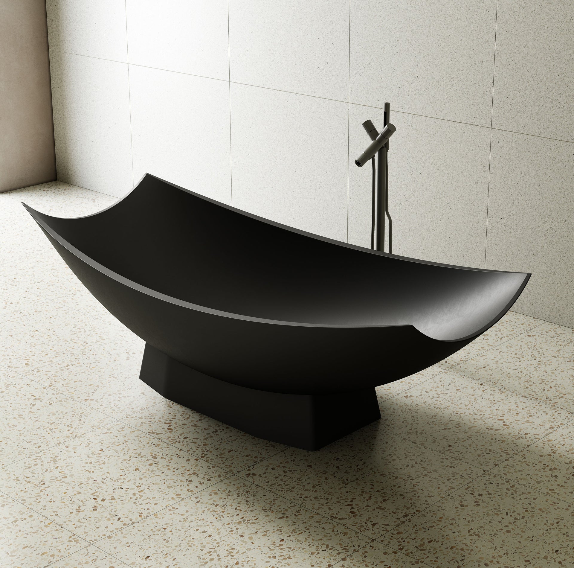 ALFI brand AB9992BM Black Matte 71" Solid Surface Resin Free Standing Hammock Style Bathtub