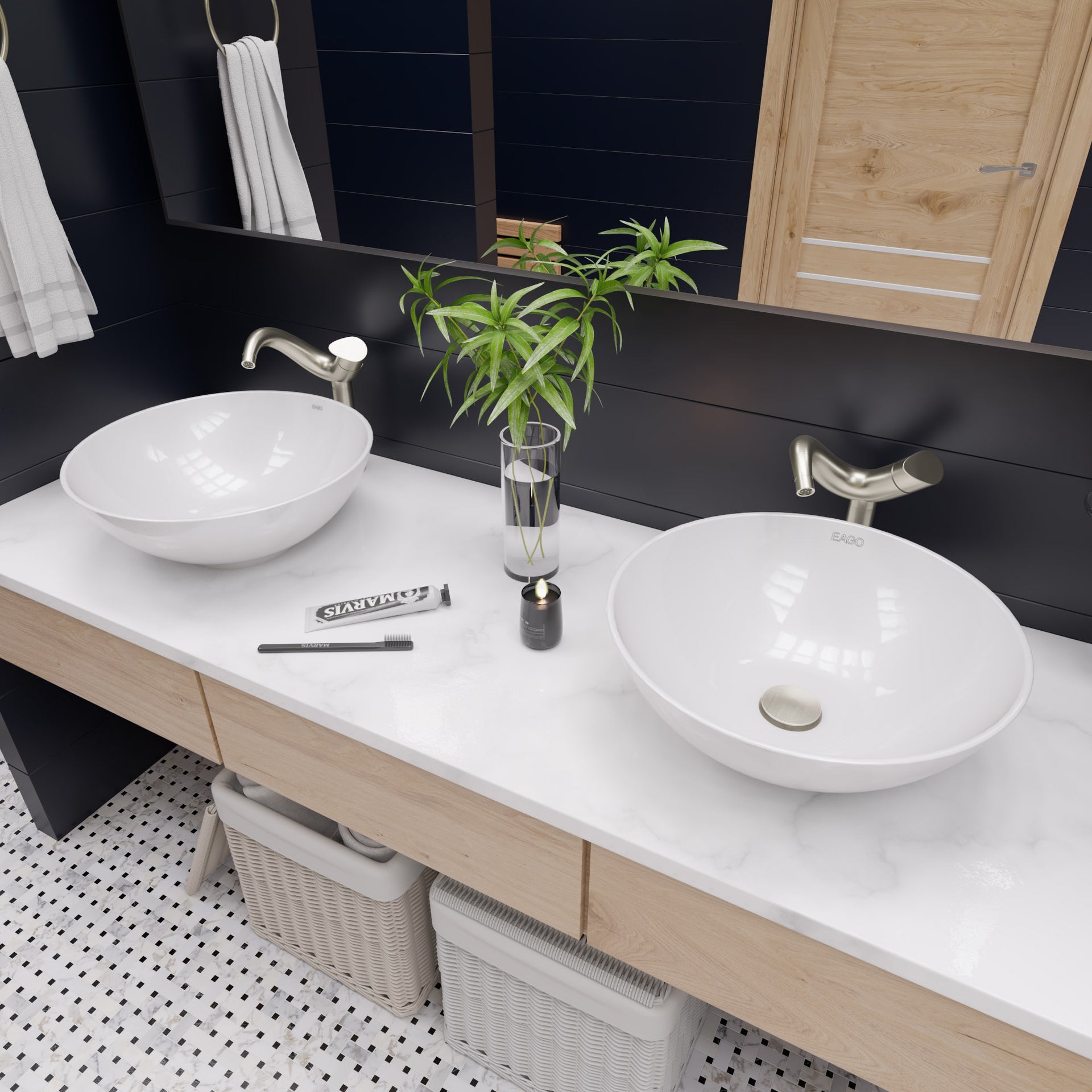 EAGO BA351  18" ROUND CERAMIC ABOVE MOUNT BATHROOM BASIN VESSEL SINK