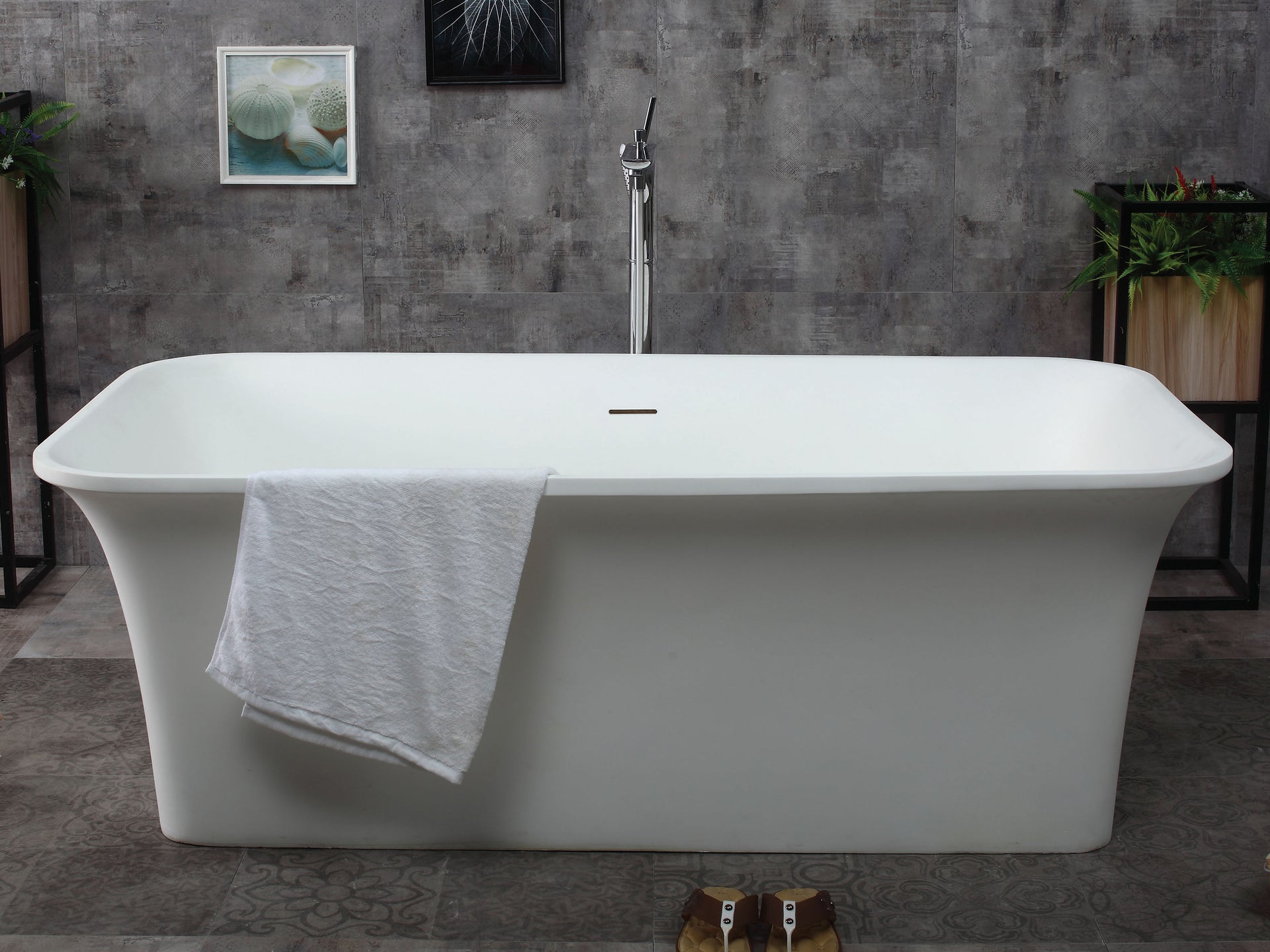 ALFI brand AB9942 67" White Rectangular Solid Surface Smooth Resin Soaking Bathtub