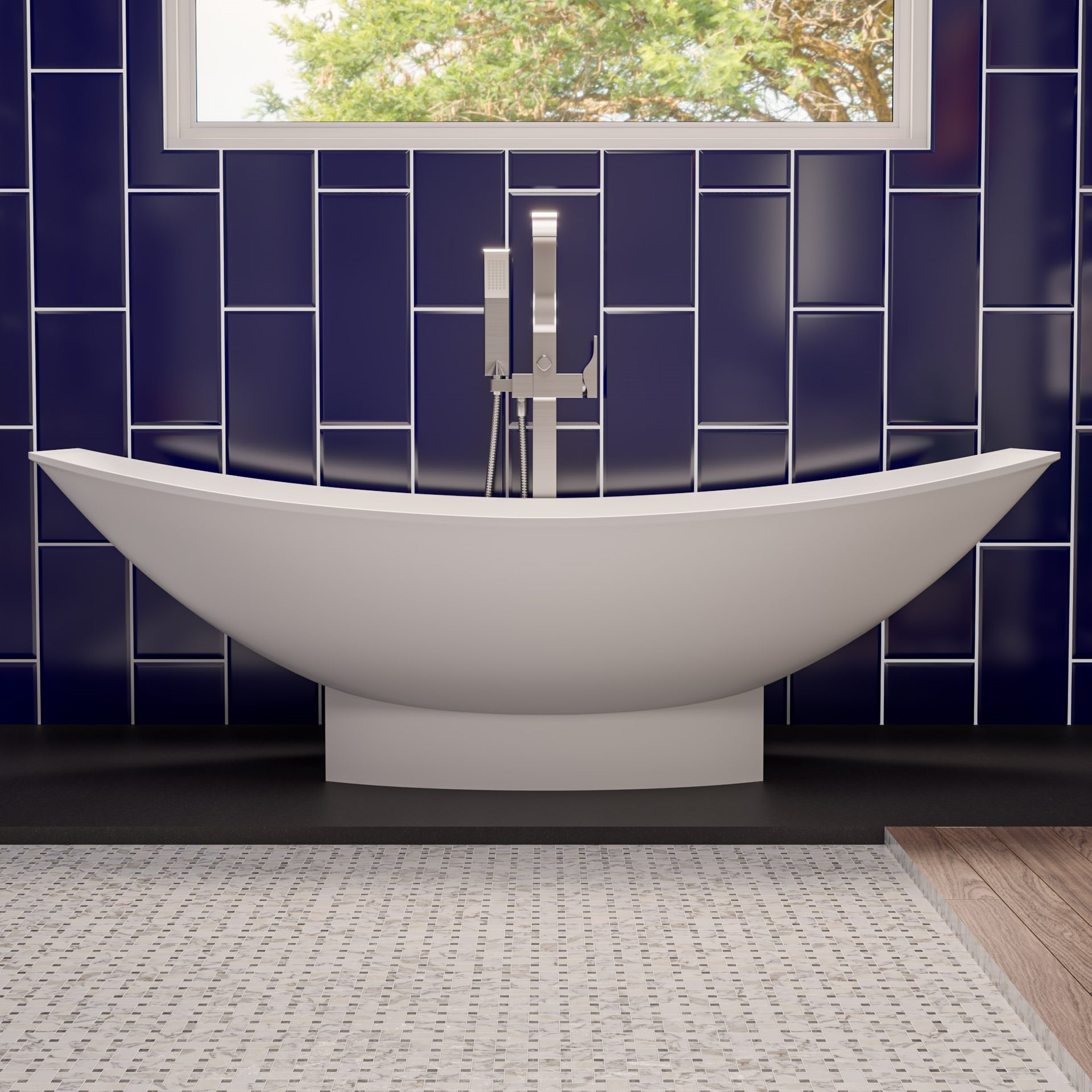 ALFI brand AB9991 White Matte 71" Solid Surface Resin Free Standing Hammock Style Bathtub